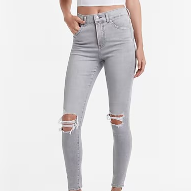 High Waisted Gray Ripped Skinny Jeans